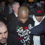 New York Knicks point guard Raymond Felton leaves Manhattan Criminal Court after his arraignment in New York