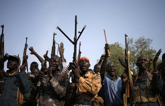 File photo of rebel fighters in a village in Upper Nile State