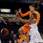 Tennessee guard Meighan Simmons and Mississippi forward Tia Faleru (32)