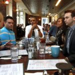 U.S. President Barack Obama has lunch with five supporters of Obamacare at The Coupe restaurant in Washington