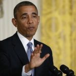 U.S. President Obama addresses joint news conference in the East Room of the White House in Washington