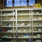 Near empty cigarette shelves are seen at a CVS store in New York