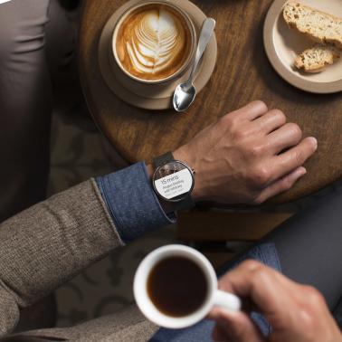 A Moto 360 smartwatch is seen in this Motorola Mobility LLC handout image