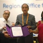 Chairperson of South-East Asia Regional Certification Commission for Polio Eradication Supamit Chunsuttiwat, left,