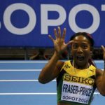 Jamaica's Fraser-Pryce celebrates after winning women's 60m final at world indoor athletics championships in Sopot