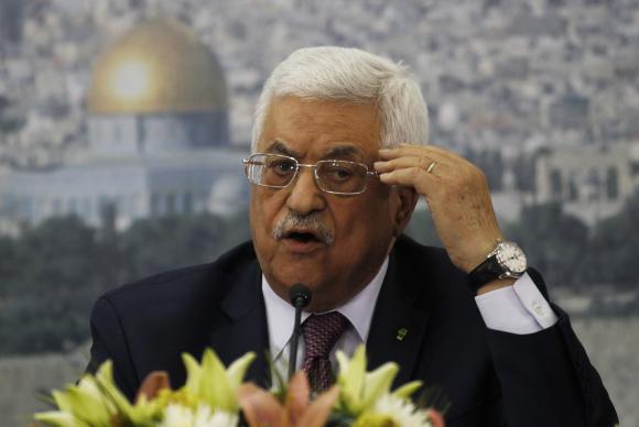 Palestinian President Abbas speaks during a meeting with Israeli students in Ramallah