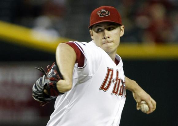 Diamondbacks' Patrick Corbin delivers a pitch against the Dodgers during their MLB game in Phoenix