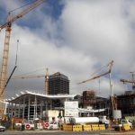 Labourers work at the construction site of the Sandton Gautrain station in Johannesburg