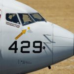 The cockpit crew of a U.S. Navy Poseidon P8 maritime surveillance aircraft are pictured before taking from Perth International Airport