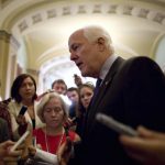 Cornyn talks with reporters after the weekly Republican caucus luncheon at the U.S. Capitol in Washington