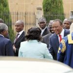 Kenyan President Kenyatta arrives at the Parliament Building to deliver his state of the nation address in Nairobi
