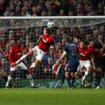 Manchester United's Vidic scores a goal against Bayern Munich during their Champions League quarter-final first leg soccer match at Old Trafford in Manchester