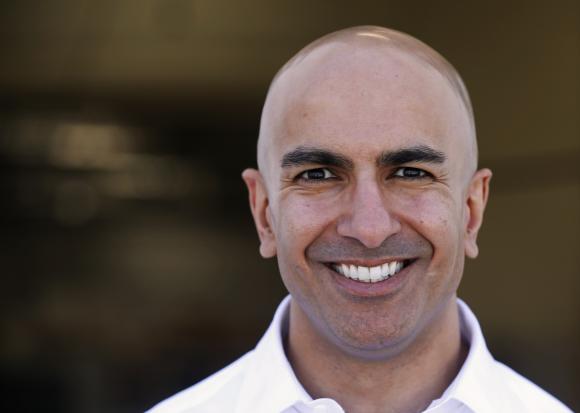 California Republican gubernatorial candidate Kashkari poses after touring the Robinson Helicopter Co. in Torrance
