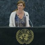 Power speaks to delegates during the plenary meeting of the General Assembly on the prevention of armed conflict at the U.N. headquarter in New York