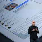 Apple Inc CEO Tim Cook speaks on stage about the new iPad during an Apple event in San Francisco