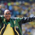South Africa's President Jacob Zuma greets supporters of his ruling African National Congress (ANC) party during their final election rally in Soweto