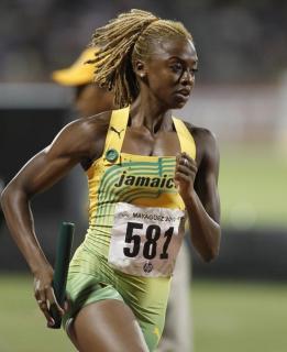 Jamaica's Blake competes in the women's 4x400 metres relay final at the Central American and Caribbean games in Mayaguez