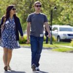 Mark Zuckerberg walks to morning sessions with his then girlfriend Priscilla Chan