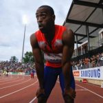 Gay of the U.S. reacts after winning in the 100m event of the Lausanne Diamond League meeting in Lausanne