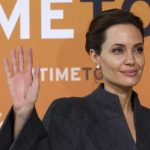Angelina Jolie arrives at a summit to end sexual violence in conflict, at the Excel centre in London