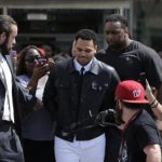 Grammy-winning R&B singer Chris Brown departs the D.C. Courthouse in Washington