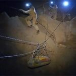 Still image taken from video of rescuers helping injured researcher Westhauser inside the Riesending cave in Untersberg