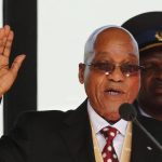 South African President Jacob Zuma takes his oath of office during his inauguration ceremony at the Union Buildings in Pretoria