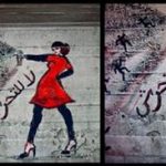 graffiti of a woman with the words no harassment, in Arabic