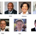 upper right, from left, Don Beyer, Bill Euille, Lavern Chatman and Adam Ebbin. Bottom row, from left, Patrick Hope, Derek Hyra and Mark Levin. Rep. Jim Moran
