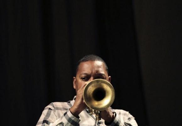 U.S. jazz trumpeter Wynton Marsalis plays trumpet during a rehearsal for a series of concerts in Havana