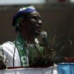Action Congress of Nigeria (ACN) presidential candidate and former anti-corruption chief Nuhu Ribadu speaks during the flag-off of the ACN governorship campaign in Lagos