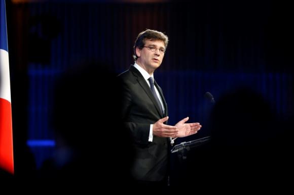 French Economy Minister Arnaud Montebourg delivers a speech during a conference about the economic recovery of France at the Bercy ministry in Paris