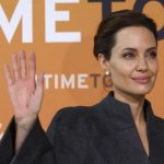 Angelina Jolie arrives at a summit to end sexual violence in conflict, at the Excel centre in London