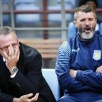 Aston Villa manager Lambert and his assistant Keane sits in the dugout before their English Premier League soccer match against Newcastle United at Villa Park in Birmingham