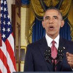 U.S. President Obama delivers a live televised address to the nation on his plans for military action against the Islamic State, from the Cross Hall of the White House in Washington