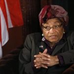Liberian President Johnson-Sirleaf speaks during an interview with Reuters in Brussels