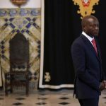 Guinea-Bissau's President Jose Mario Vaz arrives to speak with journalists after a meeting with his Portuguese counterpart Anibal Cavaco Silva at Belem presidential palace in Lisbon