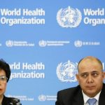 Chan pauses next to Ojeda during a news conference in Geneva