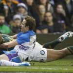 South Africa's Pietersen scores a try as Scotland's Jackson attempts tackle during rugby union match in Edinburgh