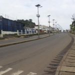 An empty street is seen at the start of a three-day national lockdown in Freetown