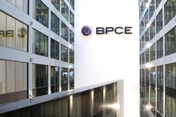View of the BPCE banking group headquarters during the company's 2011 annual results presentation in Paris