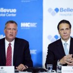 New York Mayor de Blasio and New York Governor Cuomo attend a news conference in Bellevue Hospital in New York