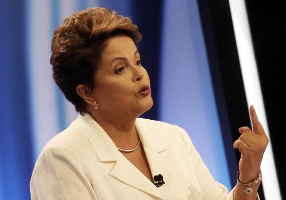 Brazil's President and Workers' Party (PT) presidential candidate Rousseff takes part in a TV debate in Sao Paulo