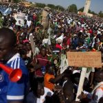 Protesters gather at the Place de la Nation in Ouagadougou
