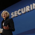 Britain's Home Secretary Theresa May speaks at the Conservative Party Conference in Birmingham