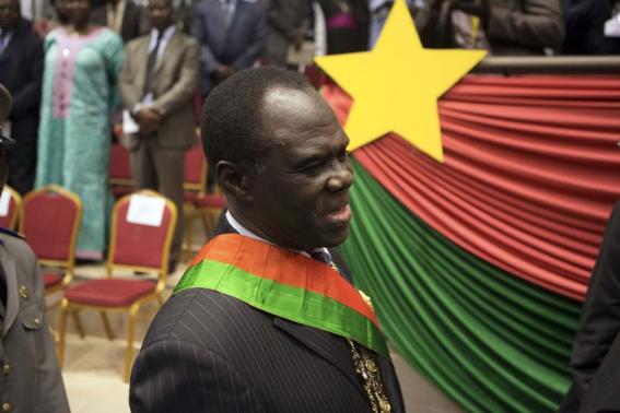 Burkina Faso's President Michel Kafondo is seen after being sworn into his post for the transitional period of one year, in Ouagadougou