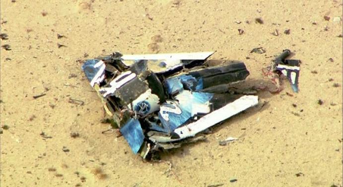 Wreckage from Virgin Galactic's SpaceShipTwo is shown in this still image captured from KNBC video footage from Mojave California