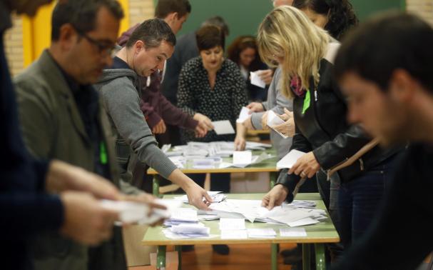 Volunteers count votes in a symbolic independence vote in Sant Feliu de Llobregat, near Barcelona