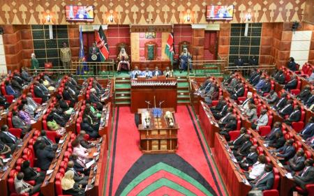 A general view of a special Parliamentary session at Parliament Building waiting to be addressed by Kenya's President Kenyatta in capital Nairobi
