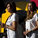 Princess Madeleine of Sweden and Queen Silvia of Sweden make an introduction during the Global Citizen Festival concert in Central Park in New York